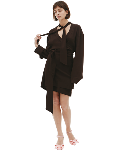 Shop Blumarine Crossover Mini  Dress In Brown