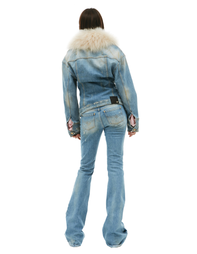 Blumarine Jeans Jacket With Fur In Blue