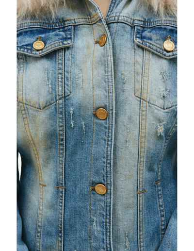 Blumarine Jeans Jacket With Fur In Blue