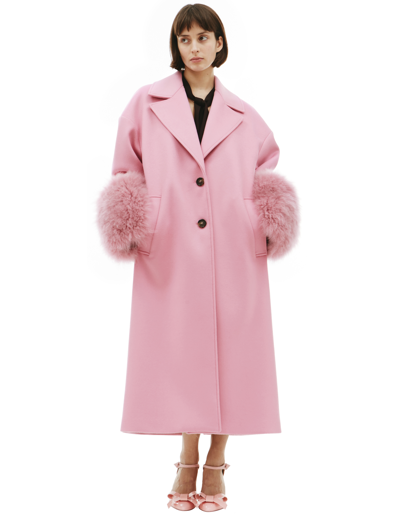 Shop Blumarine Wool Coat With Fur In Pink