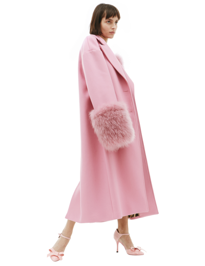 Shop Blumarine Wool Coat With Fur In Pink