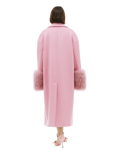 Shop Blumarine Wool Coat With Fur In Pink