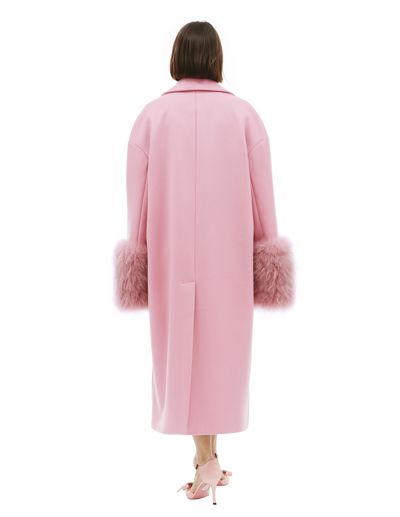 Blumarine Wool Coat With Fur In Pink