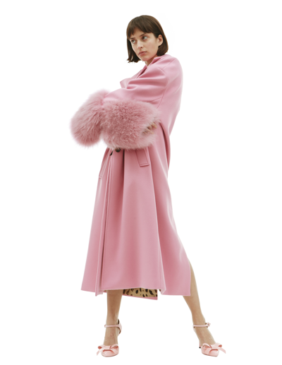 Shop Blumarine Wool Coat With Fur In Pink