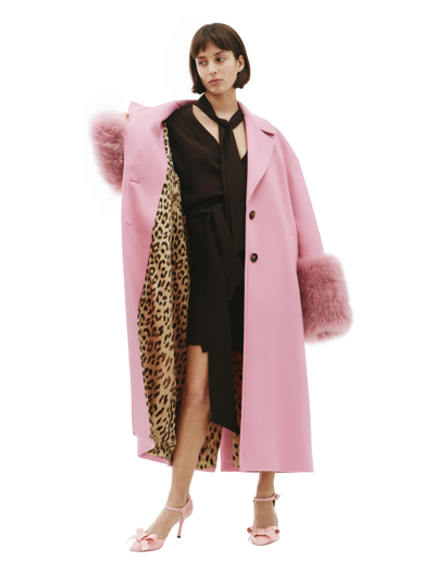 Shop Blumarine Wool Coat With Fur In Pink