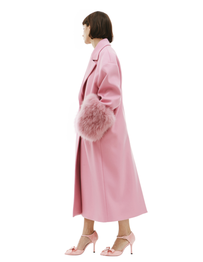 Shop Blumarine Wool Coat With Fur In Pink