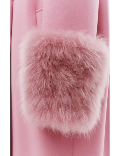 Shop Blumarine Wool Coat With Fur In Pink