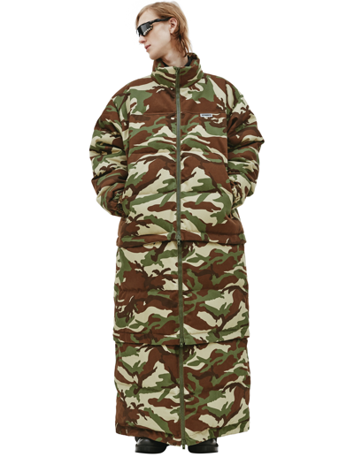 Shop Vetements Camouflage Maxi Padded Coat In Khaki