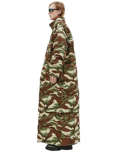 Shop Vetements Camouflage Maxi Padded Coat In Khaki