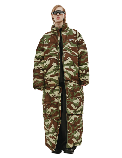 Shop Vetements Camouflage Maxi Padded Coat In Khaki