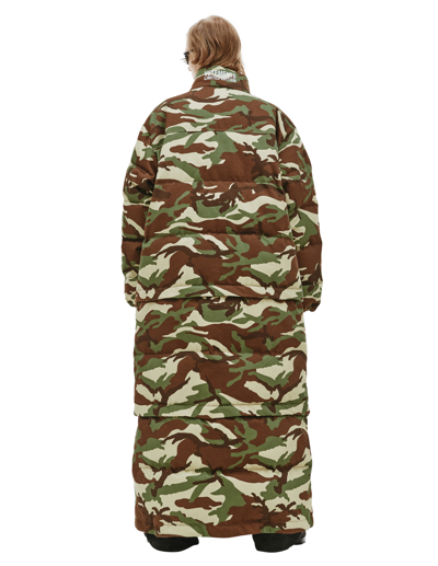 Shop Vetements Camouflage Maxi Padded Coat In Khaki