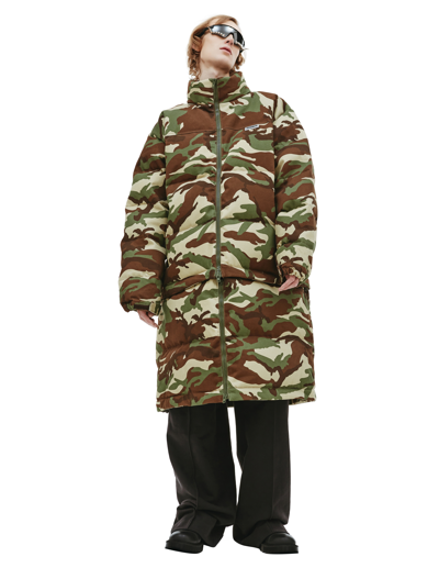 Shop Vetements Camouflage Maxi Padded Coat In Khaki