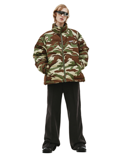 Shop Vetements Camouflage Maxi Padded Coat In Khaki