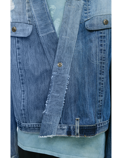 Shop Greg Lauren One Button Denim Jacket In Blue
