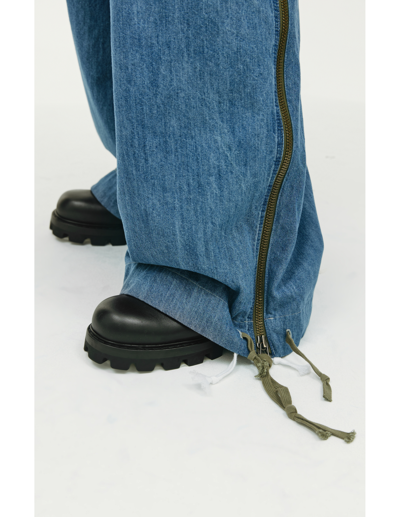 Shop Greg Lauren Wide Jeans With Zippers In Blue