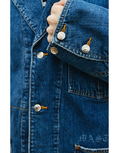 Shop Mastermind Japan Button-up Denim Blazer In Blue