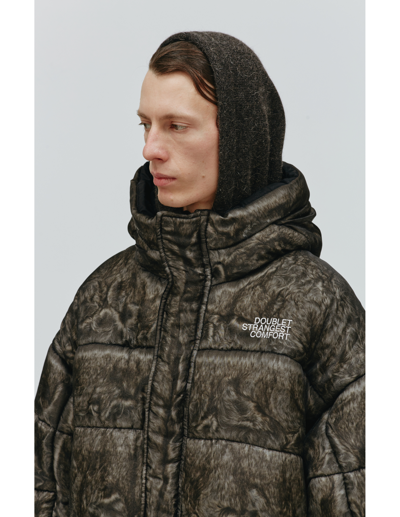 Shop Doublet Leopard Print Down Jacket In Grey