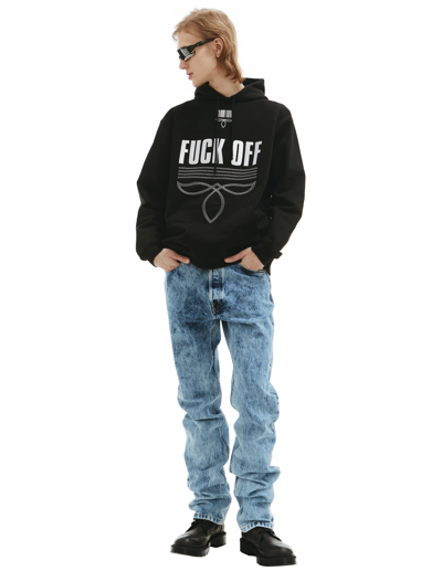 Shop Vtmnts Fuck Off Embroidered Hoodie In Black