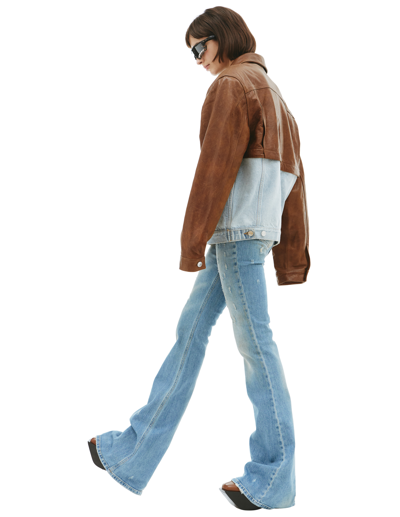 Vtmnts Leather And Denim Jacket In Brown