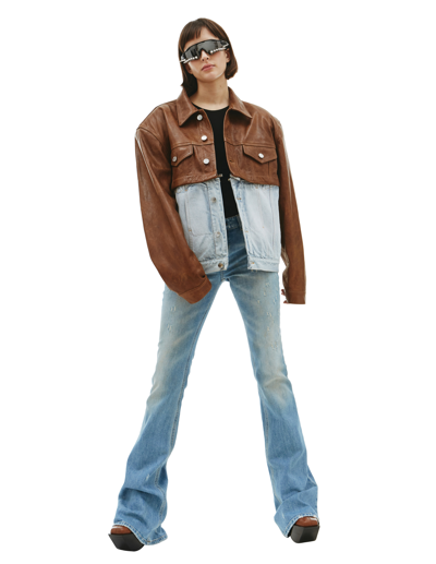 Vtmnts Leather And Denim Jacket In Brown