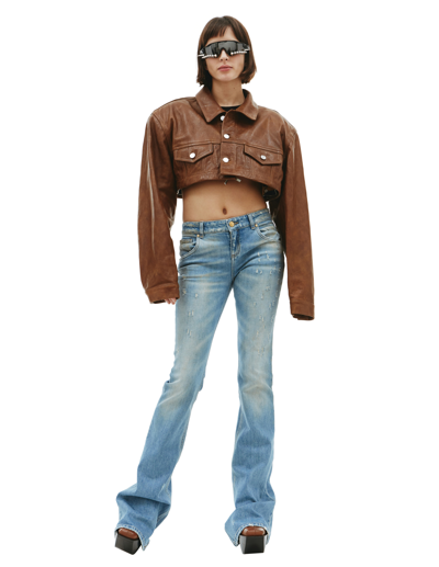 Vtmnts Leather And Denim Jacket In Brown