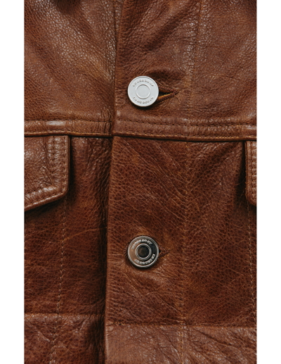 Shop Vtmnts Convertible Leather And Denim Jacket In Brown