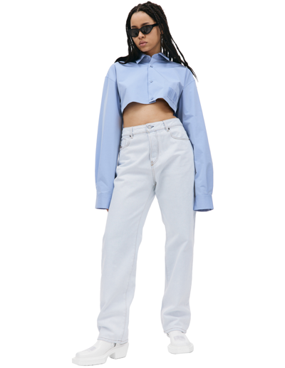 Shop Vtmnts Barcode Cropped Shirt In Blue