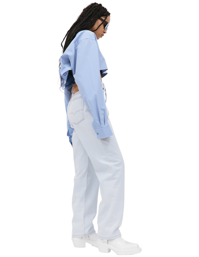 Vtmnts Barcode-print Cotton Cropped Shirt In Blue