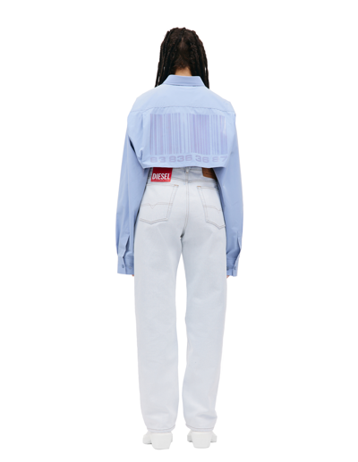 Vtmnts Barcode-print Cotton Cropped Shirt In Blue