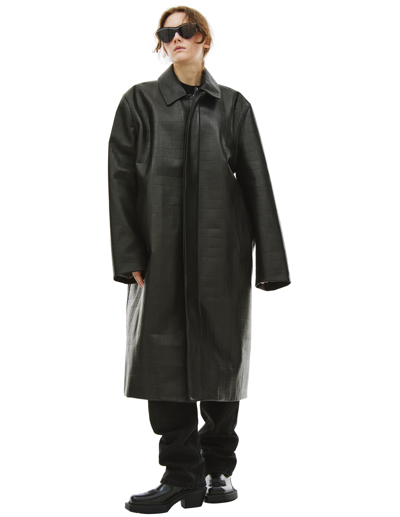 Shop Vtmnts Oversized Leather Coat In Black