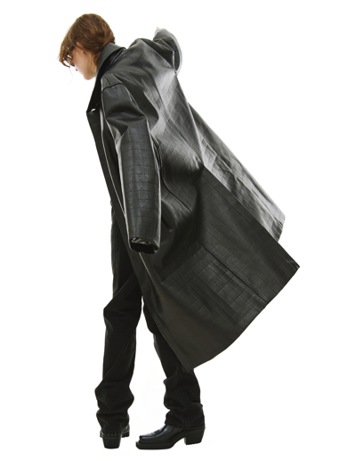 Shop Vtmnts Oversized Leather Coat In Black