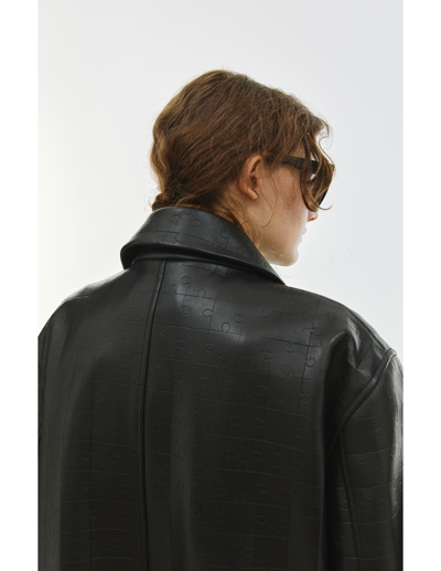 Shop Vtmnts Oversized Leather Coat In Black