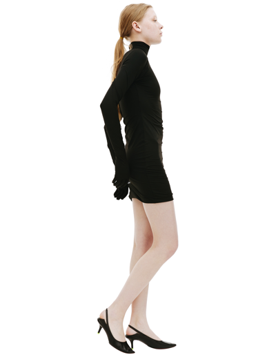 Vetements Logo-print Roll-neck Minidress In Black