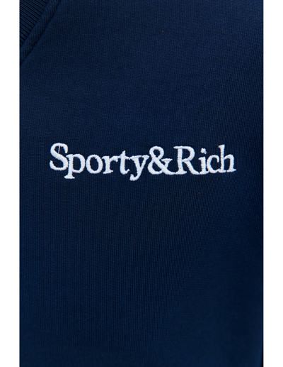 Shop Sporty And Rich Navy V-neck Sweatshirt In Navy Blue