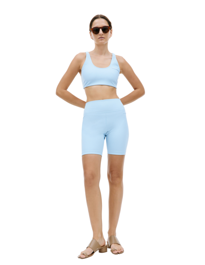 Shop Sporty And Rich Logo Biker Shorts In Blue