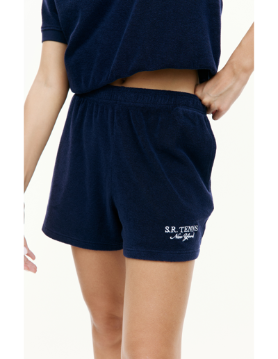 Shop Sporty And Rich Sr Tennis Logo Shorts In Navy Blue