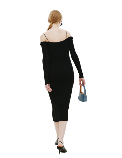 Shop Blumarine Knit Dress With Lace In Black