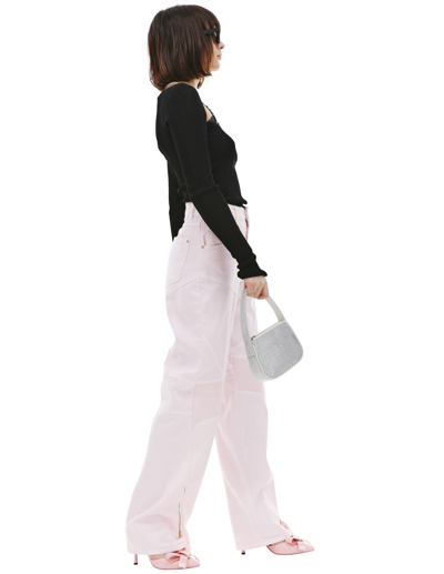 Blumarine Cotton Denim High Waist Jeans W/ Zips In Pink