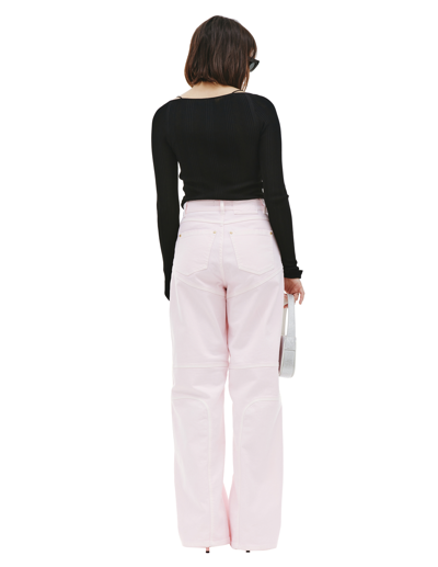 Blumarine Cotton Denim High Waist Jeans W/ Zips In Pink