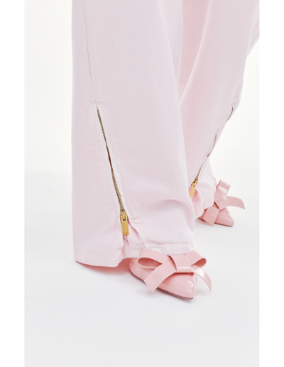 Blumarine Cotton Denim High Waist Jeans W/ Zips In Pink