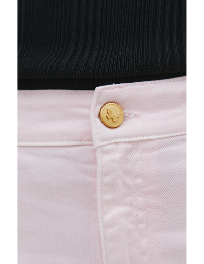 Blumarine Cotton Denim High Waist Jeans W/ Zips In Pink