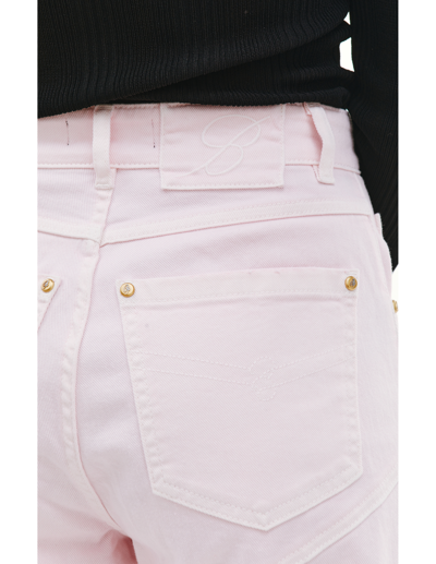 Blumarine Cotton Denim High Waist Jeans W/ Zips In Pink