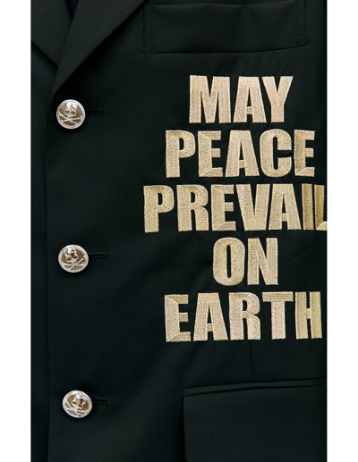 Shop Mastermind Japan 'may Peace' Embroidered Wool Blazer In Black