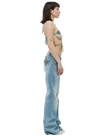 Blumarine Denim Studded Cross Top In Blue