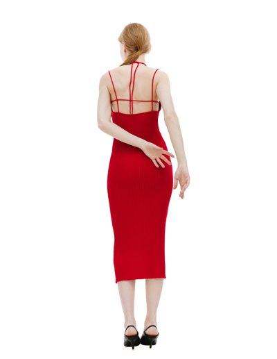 Shop Blumarine Ribbed Knit Midi Dress In Red