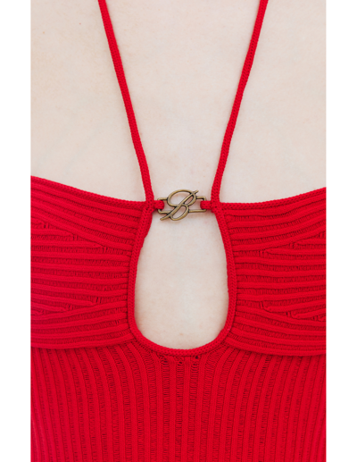 Blumarine Ribbed Knit Midi Dress In Red