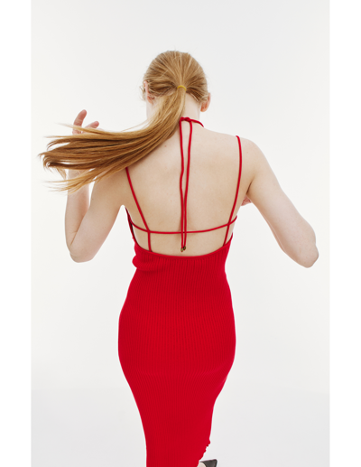 Blumarine Ribbed Knit Midi Dress In Red
