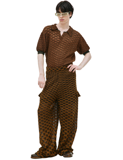Shop Isa Boulder Checkered Knit Cargo Trousers In Brown