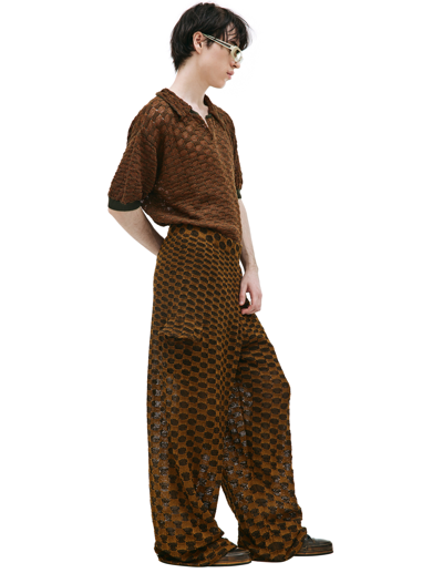 Shop Isa Boulder Checkered Knit Cargo Trousers In Brown