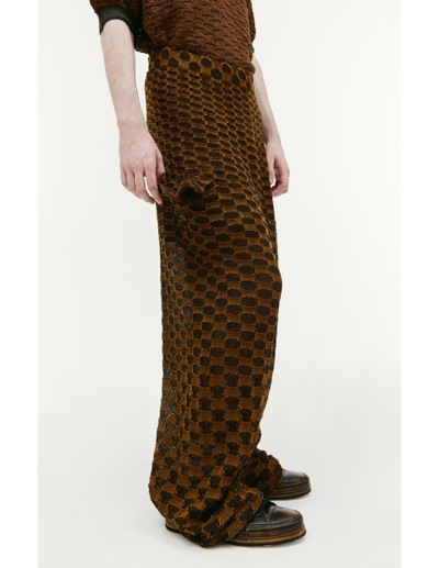 Shop Isa Boulder Checkered Knit Cargo Trousers In Brown